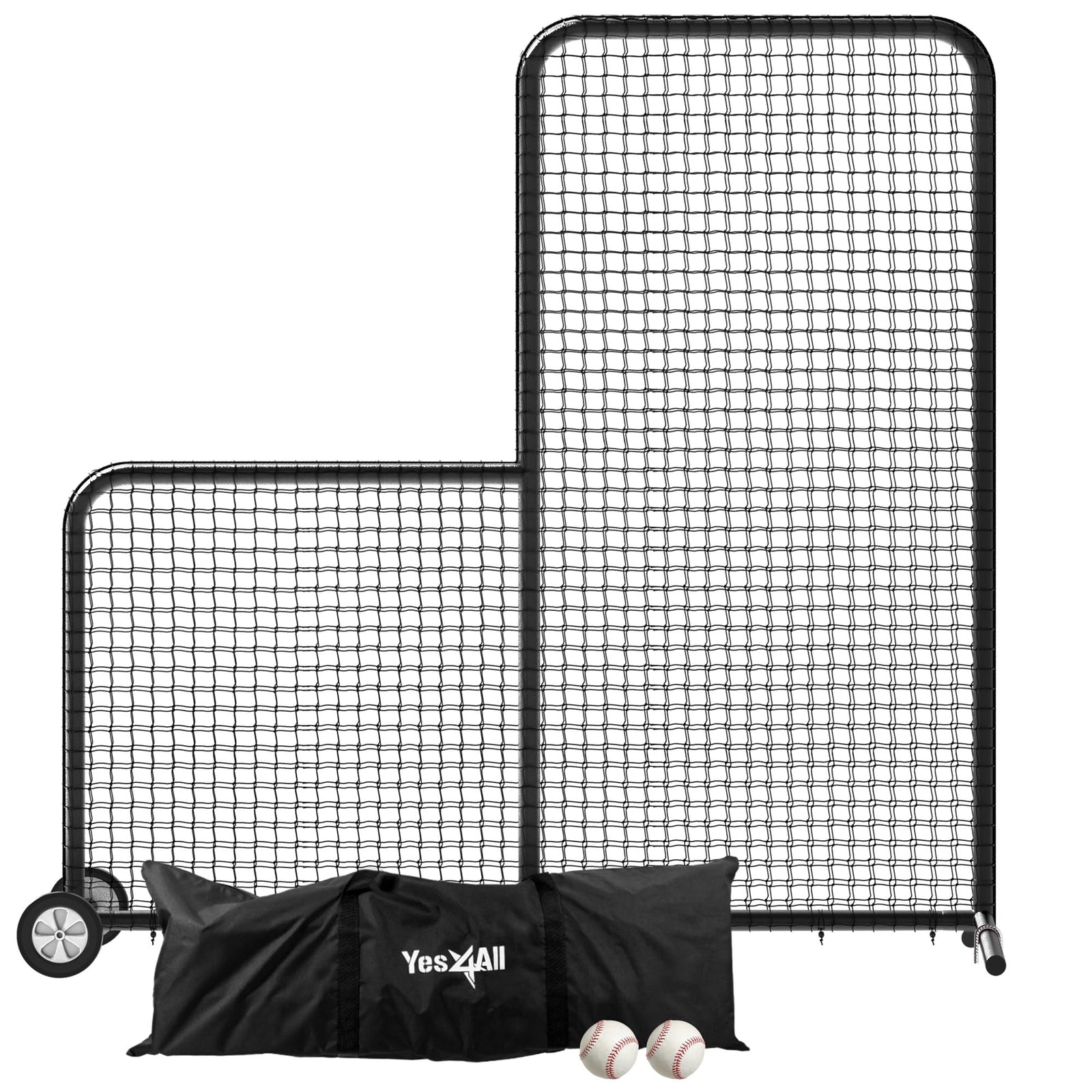 Yes4All 7ft x 7ft Baseball L-Screen Net w/ Wheels for Batting & Pitching, Black - VMInnovations