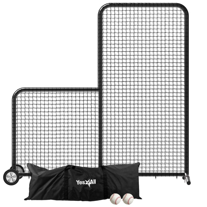 Yes4All 7ft x 7ft Baseball L-Screen Net w/ Wheels for Batting & Pitching, Black - VMInnovations