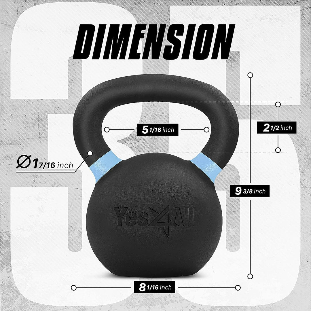 Yes4All 35 Pound Kettlebells, 1 Pair Powder Coated Cast Iron Weights, Light Blue - VMInnovations