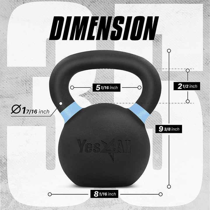 Yes4All 35 Pound Kettlebells, 1 Pair Powder Coated Cast Iron Weights, Light Blue - VMInnovations