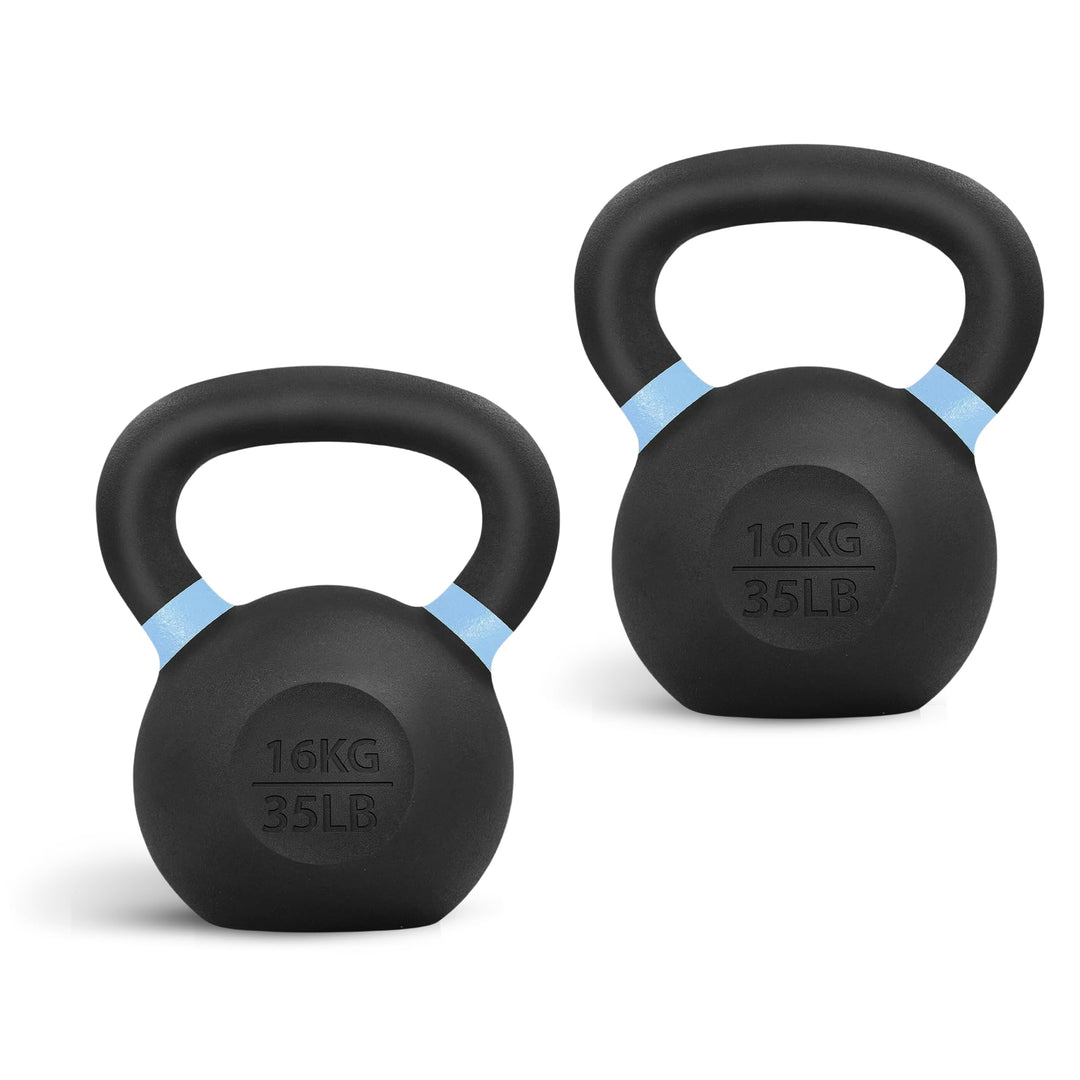 Yes4All 35 Pound Kettlebells, 1 Pair Powder Coated Cast Iron Weights, Light Blue - VMInnovations