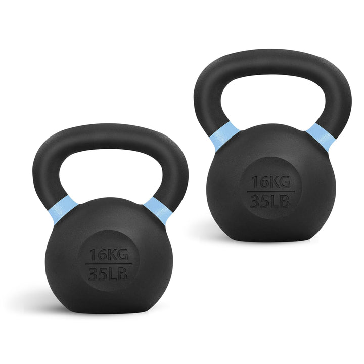 Yes4All 35 Pound Kettlebells, 1 Pair Powder Coated Cast Iron Weights, Light Blue - VMInnovations