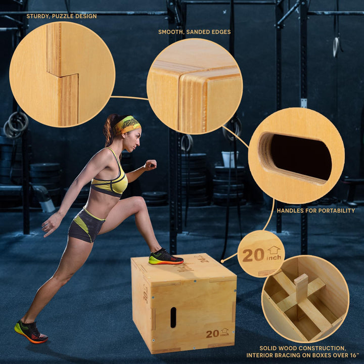 Yes4All 3-in-1 Non-Slip Wooden Plyo Box with Side Handles 30"L x 24"W x 20"H - VMInnovations