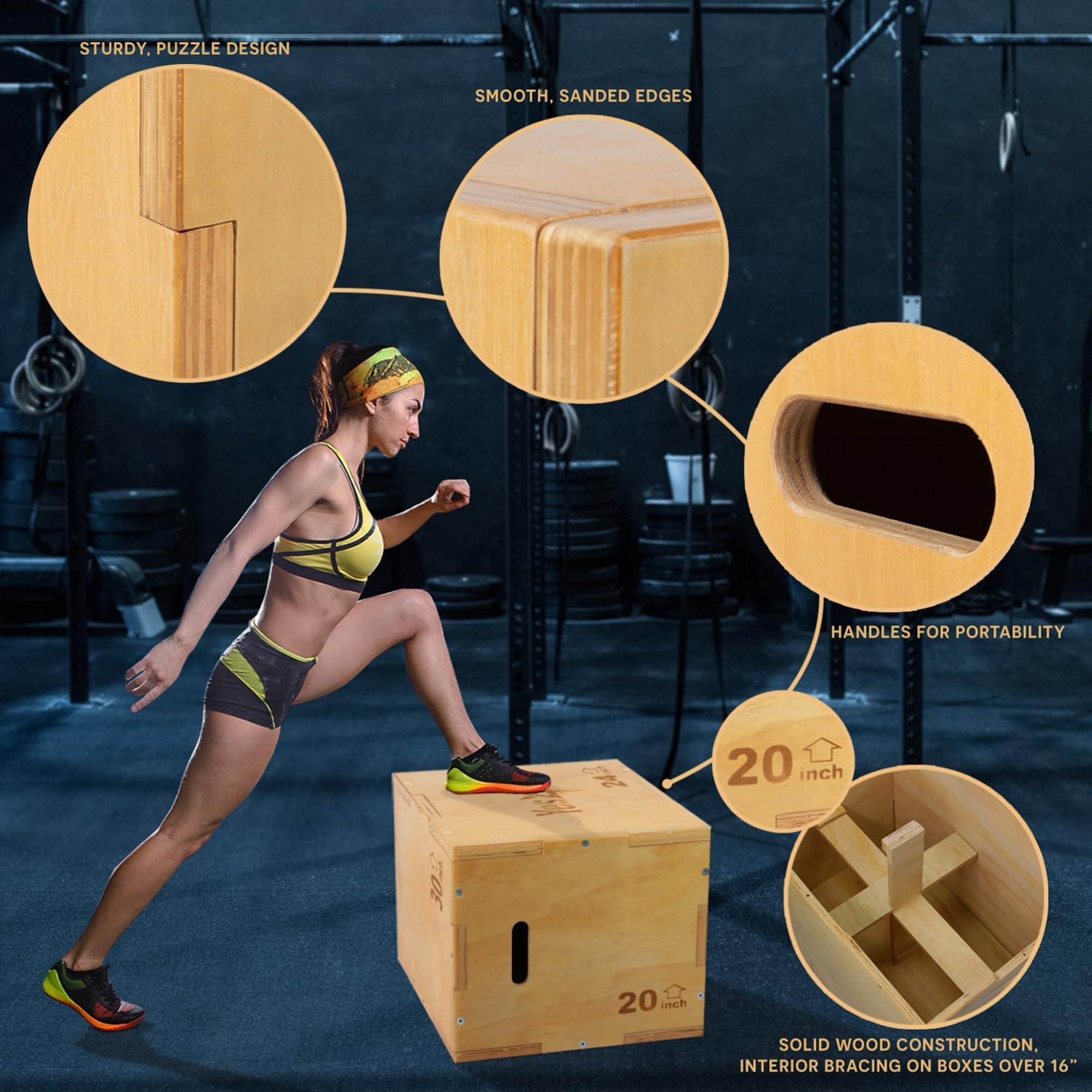Yes4All 3-in-1 Non-Slip Wooden Plyo Box with Side Handles (Open Box)
