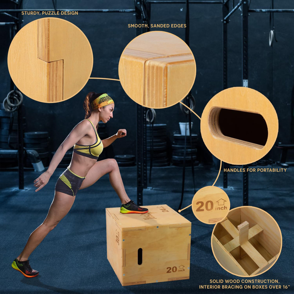Yes4All 3-in-1 Non-Slip Wooden Plyo Box with Side Handles (Open Box) - VMInnovations