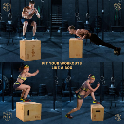 Yes4All 3-in-1 Non-Slip Wooden Plyo Box with Side Handles (Open Box) - VMInnovations