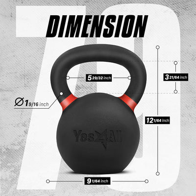 Yes4All 79 Pound Kettlebell, Single Powder Coated Cast Iron Weight, Dark Red - VMInnovations