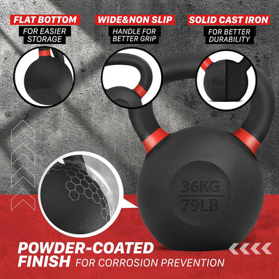 Yes4All 79 Pound Kettlebell, Single Powder Coated Cast Iron Weight, Dark Red - VMInnovations