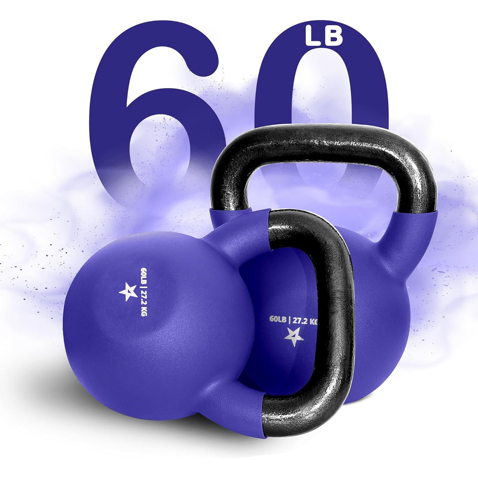 Yes4All 60 Pound Kettlebell, Single Neoprene Coated Cast Iron Weights, Purple - VMInnovations