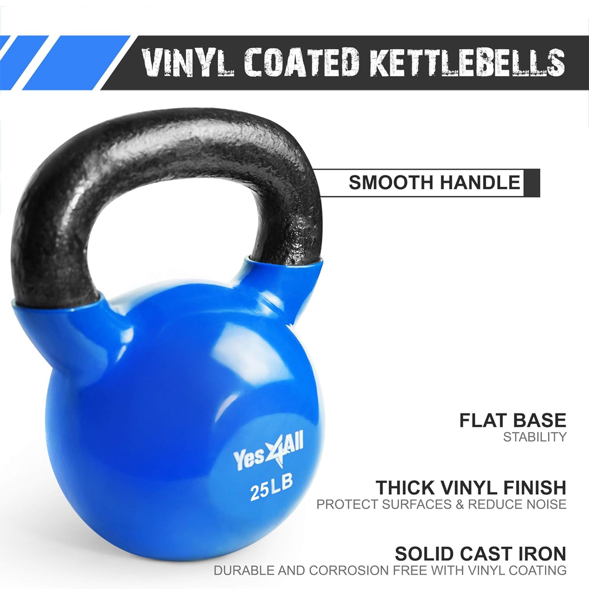Yes4All Kettlebell Set, Vinyl Coated Cast Iron Weights (Open Box)
