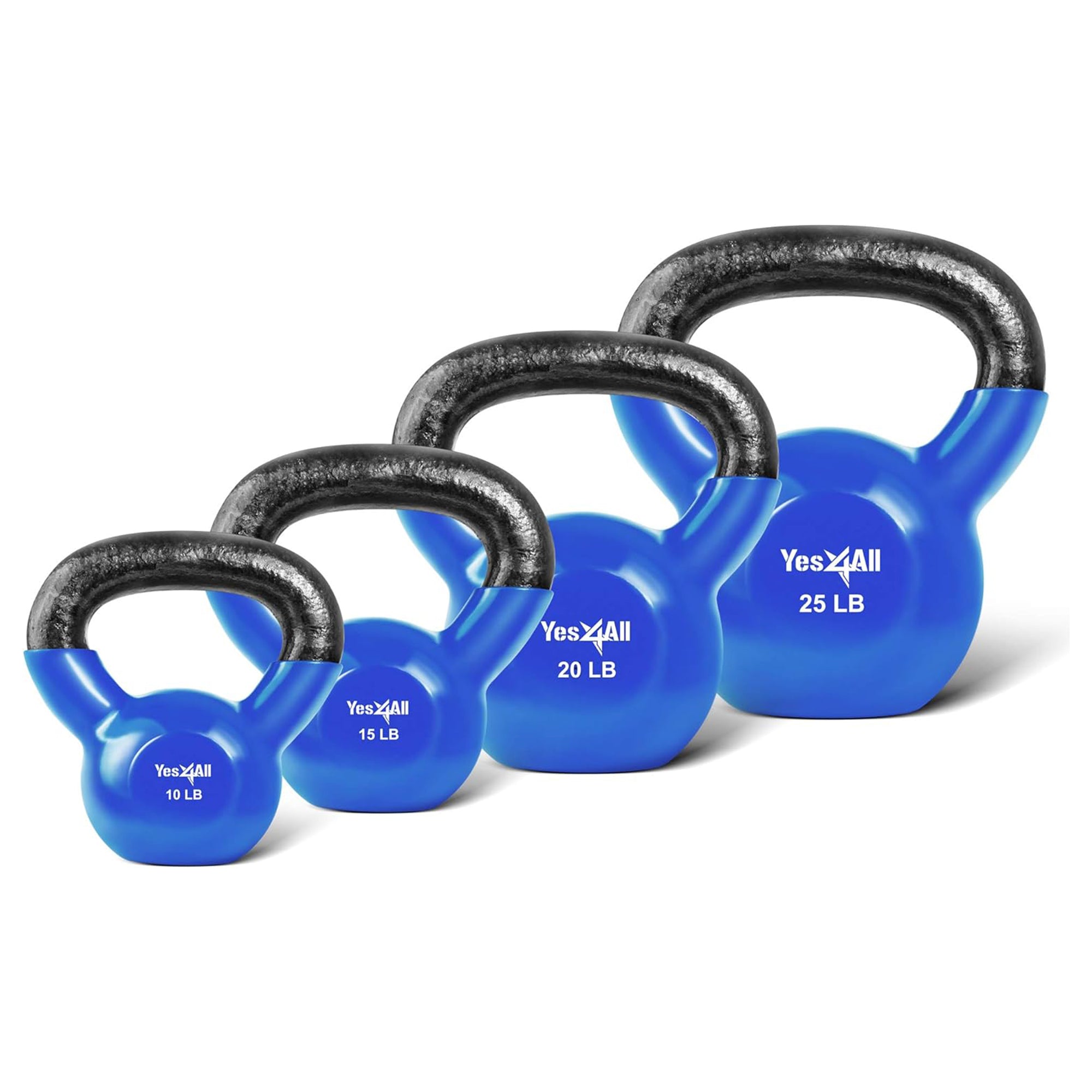 Yes4All Kettlebell Set, Vinyl Coated Cast Iron Weights (Open Box)