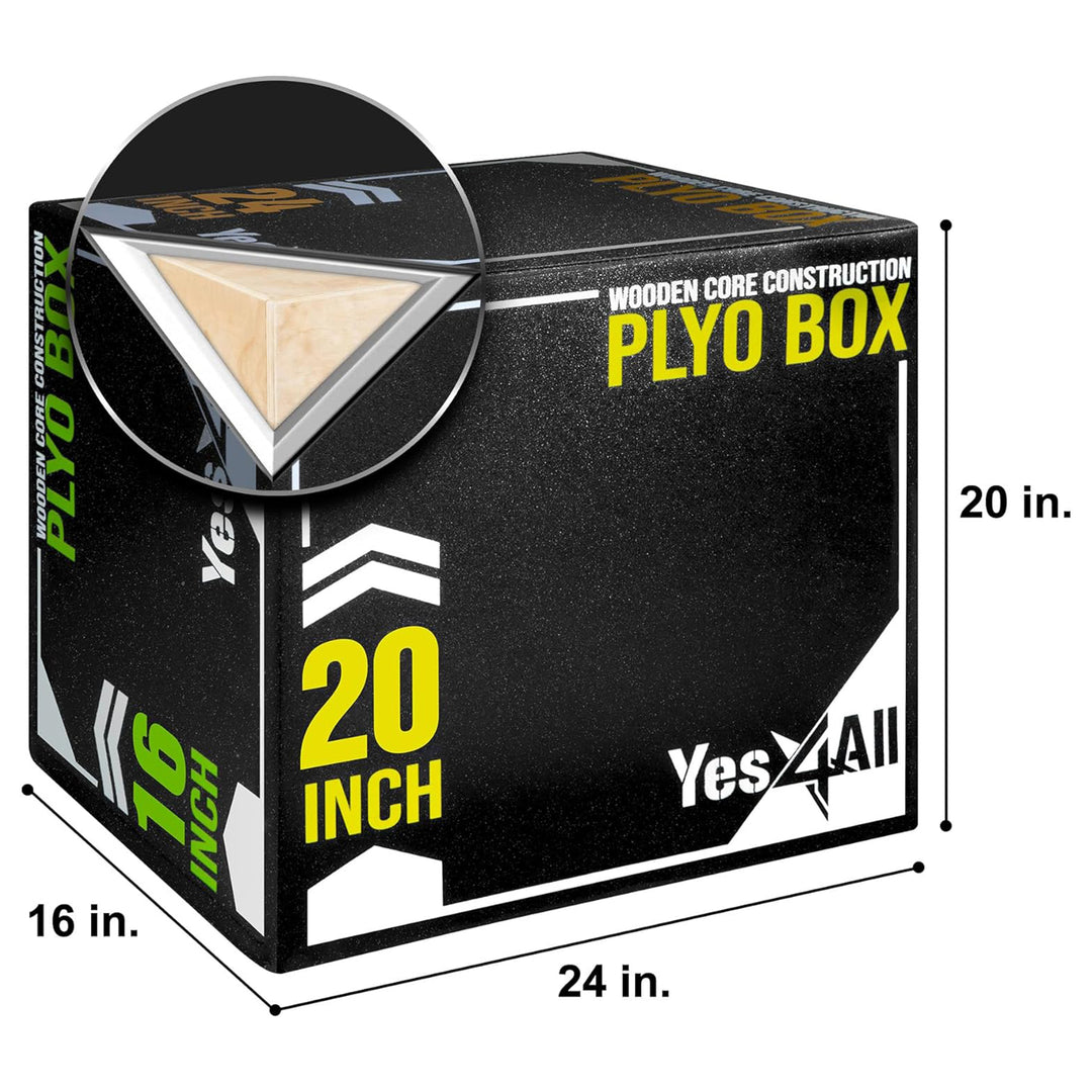 Yes4All 3-in-1 Padded Plyo Box with Wooden Core & Vinyl Cover 24"L x 20"W x 16"H - VMInnovations
