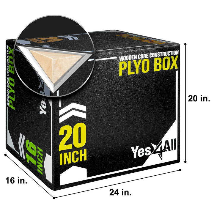 Yes4All 3-in-1 Padded Plyo Box with Wooden Core & Vinyl Cover 24"L x 20"W x 16"H - VMInnovations