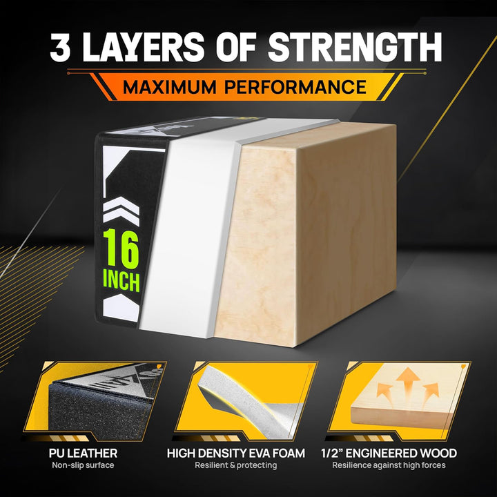 Yes4All 3-in-1 Padded Plyo Box with Wooden Core & Vinyl Cover 24"L x 20"W x 16"H - VMInnovations