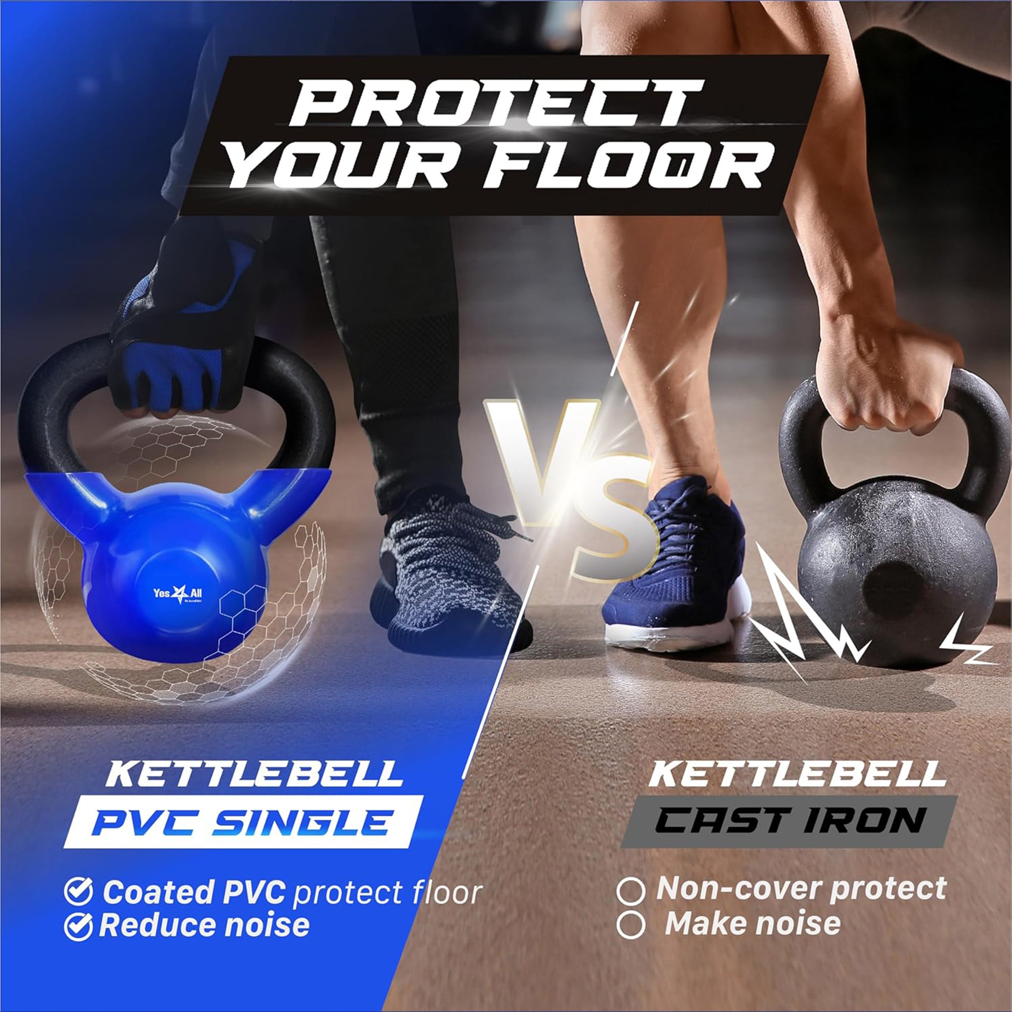 Yes4All Kettlebells,1 Pair Vinyl Coated Cast Iron Home Gym Weights (Open Box)