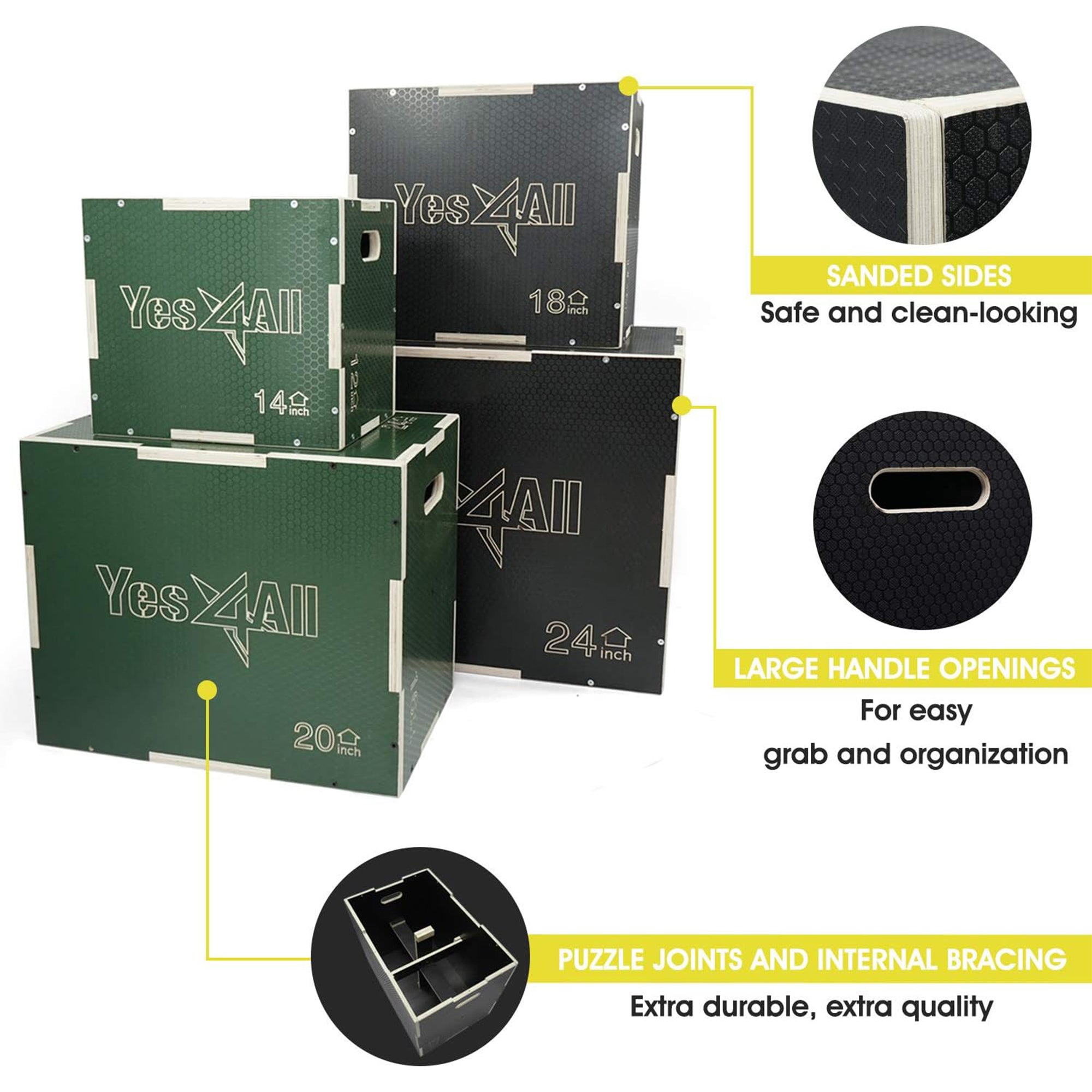 Yes4All 3-in-1 Wooden Plyo Box w/ Handles & Non-Slip Coating (Open Box)