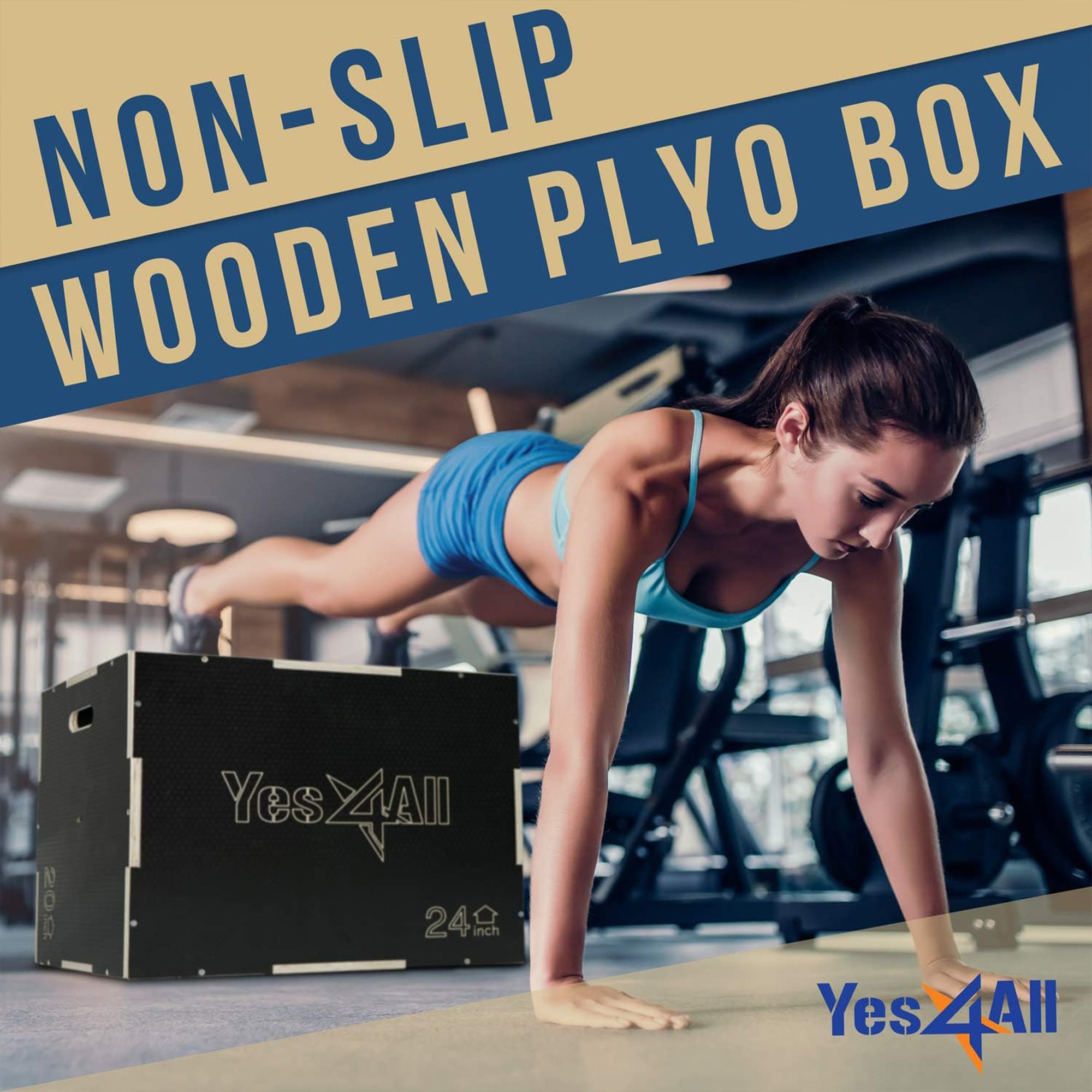Yes4All 3-in-1 Wooden Plyo Box w/ Handles & Non-Slip Coating (Open Box)