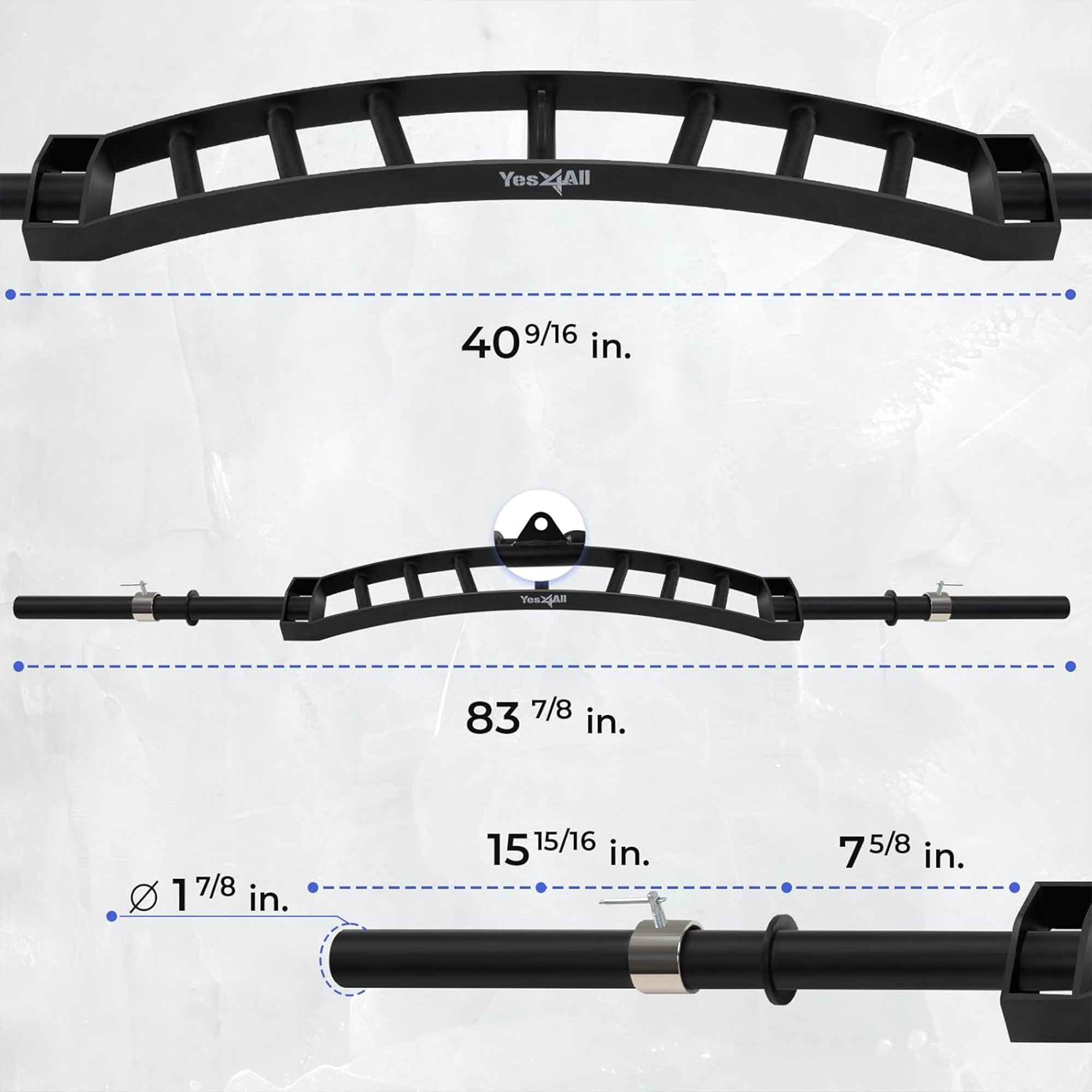 Yes4All Multi Grip Barbell & Cable, Fits Olympic Weight Plates (Open Box)