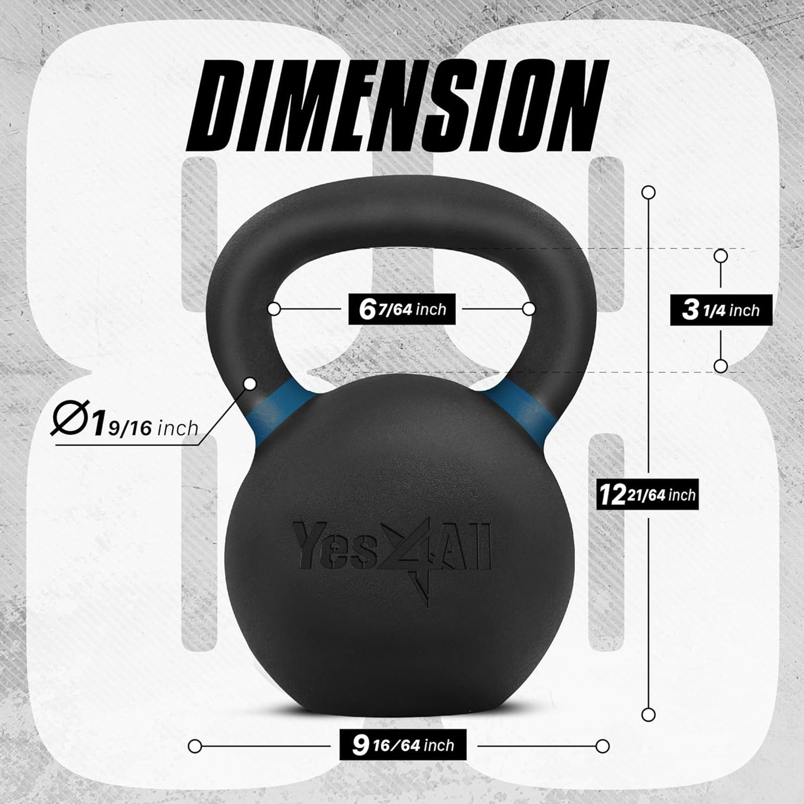 Yes4All 88 Pound Kettlebell, Single Powder Coated Cast Iron Weight, Deep Blue - VMInnovations