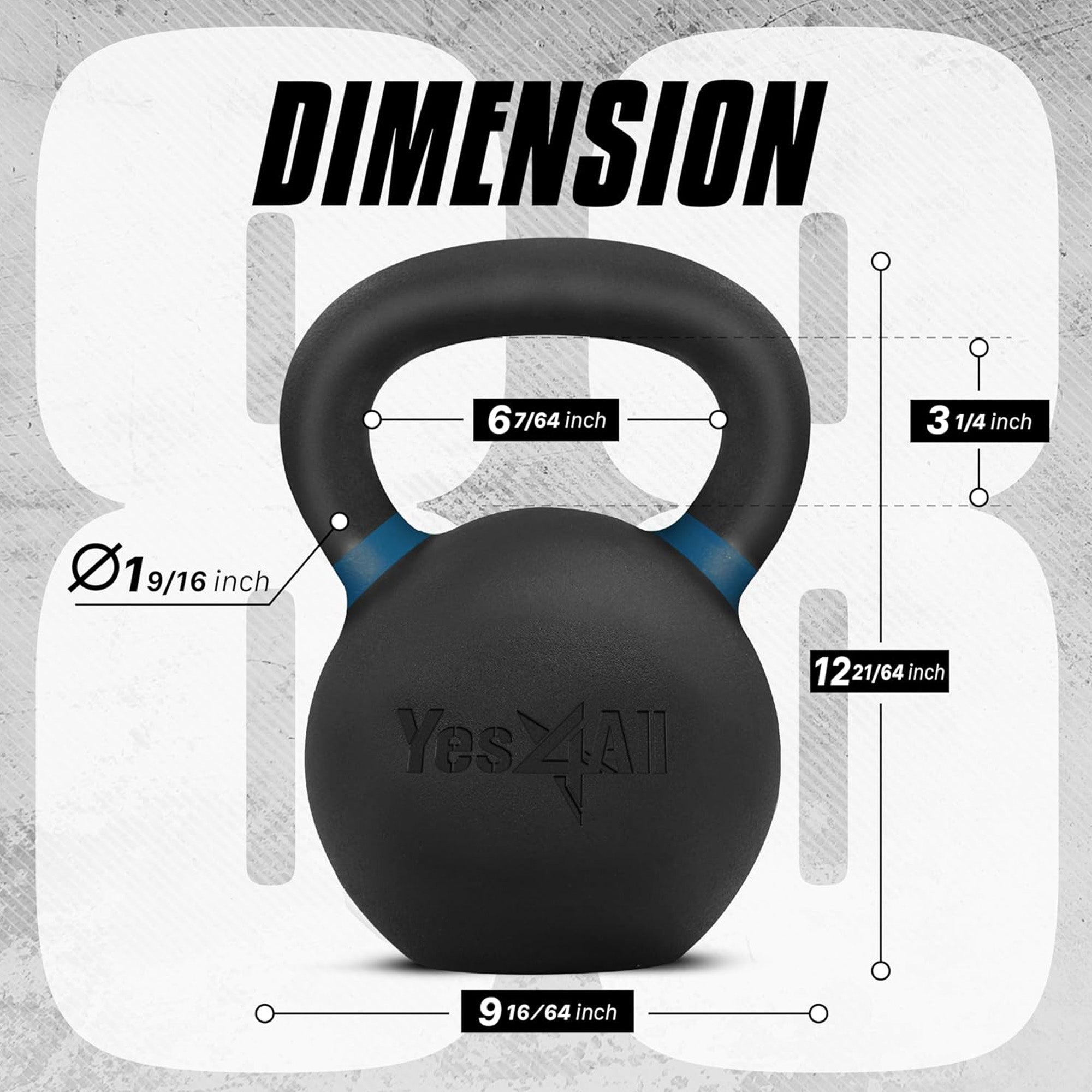 Yes4All 88 Pound Kettlebell, Single Powder Coated Cast Iron Weight, Deep Blue - VMInnovations