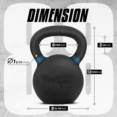 Yes4All 88 Pound Kettlebell, Single Powder Coated Cast Iron Weight, Deep Blue - VMInnovations
