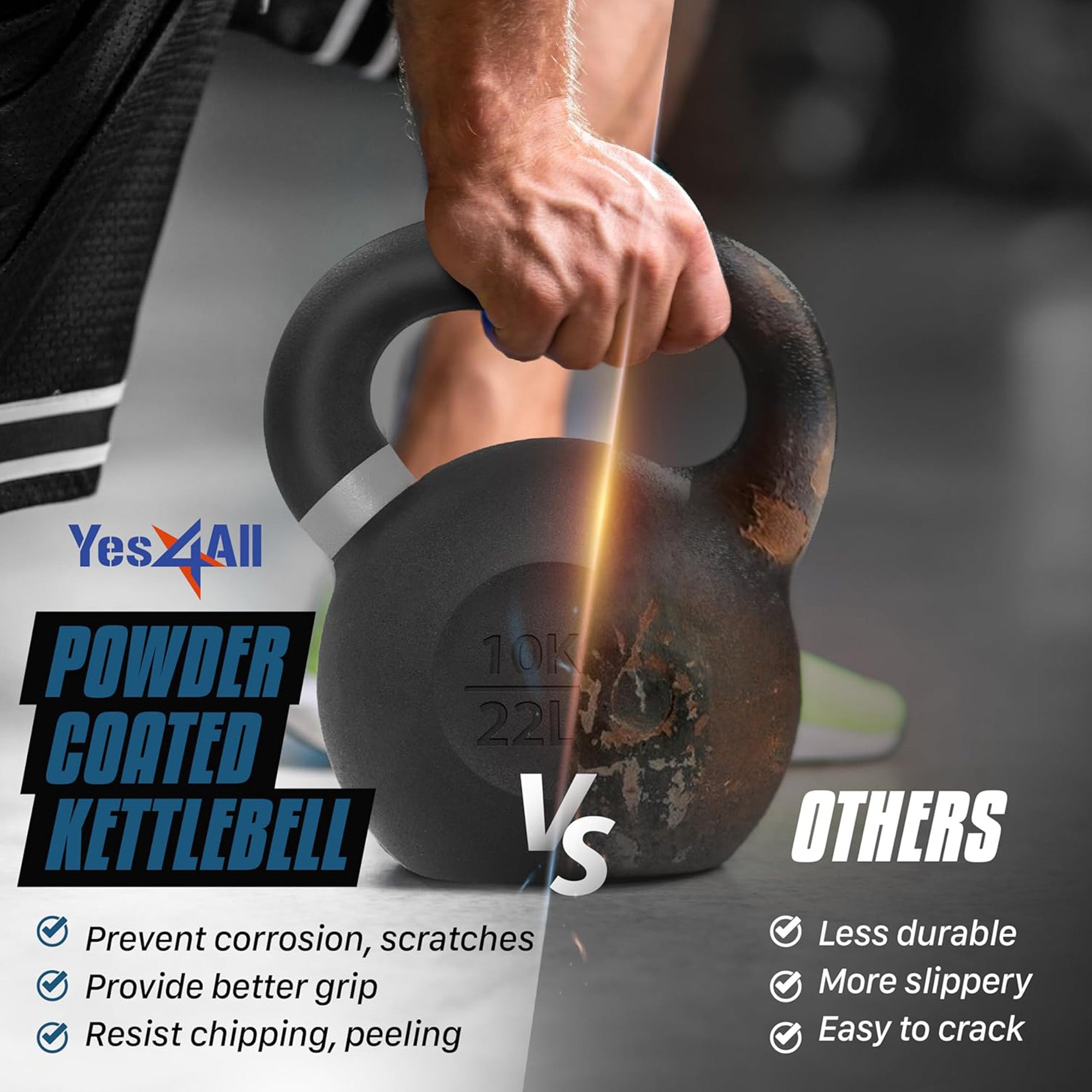 Yes4All 88 Pound Kettlebell, Single Powder Coated Cast Iron Weight, Deep Blue - VMInnovations