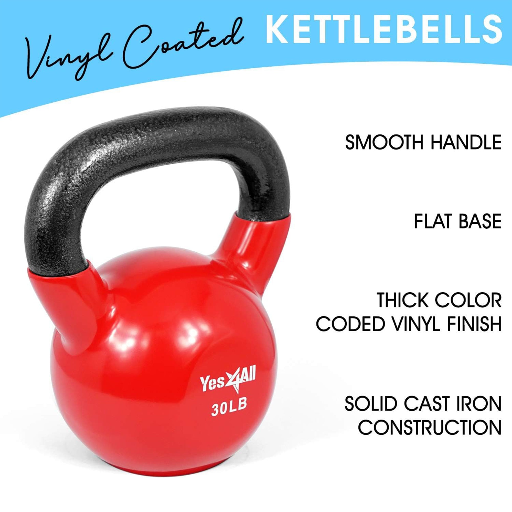 Yes4All 5, 10, 15, 20, 25, & 30lb Kettlebell Set, Vinyl Coated Cast Iron, Multi - VMInnovations