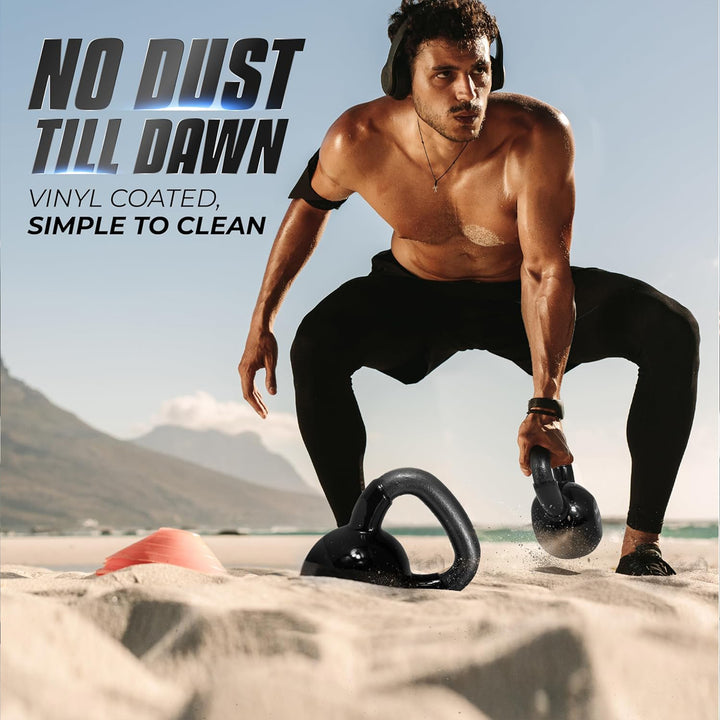 Yes4All 5, 10, 15, 20, 25, & 30lb Kettlebell Set, Vinyl Coated Cast Iron, Black - VMInnovations