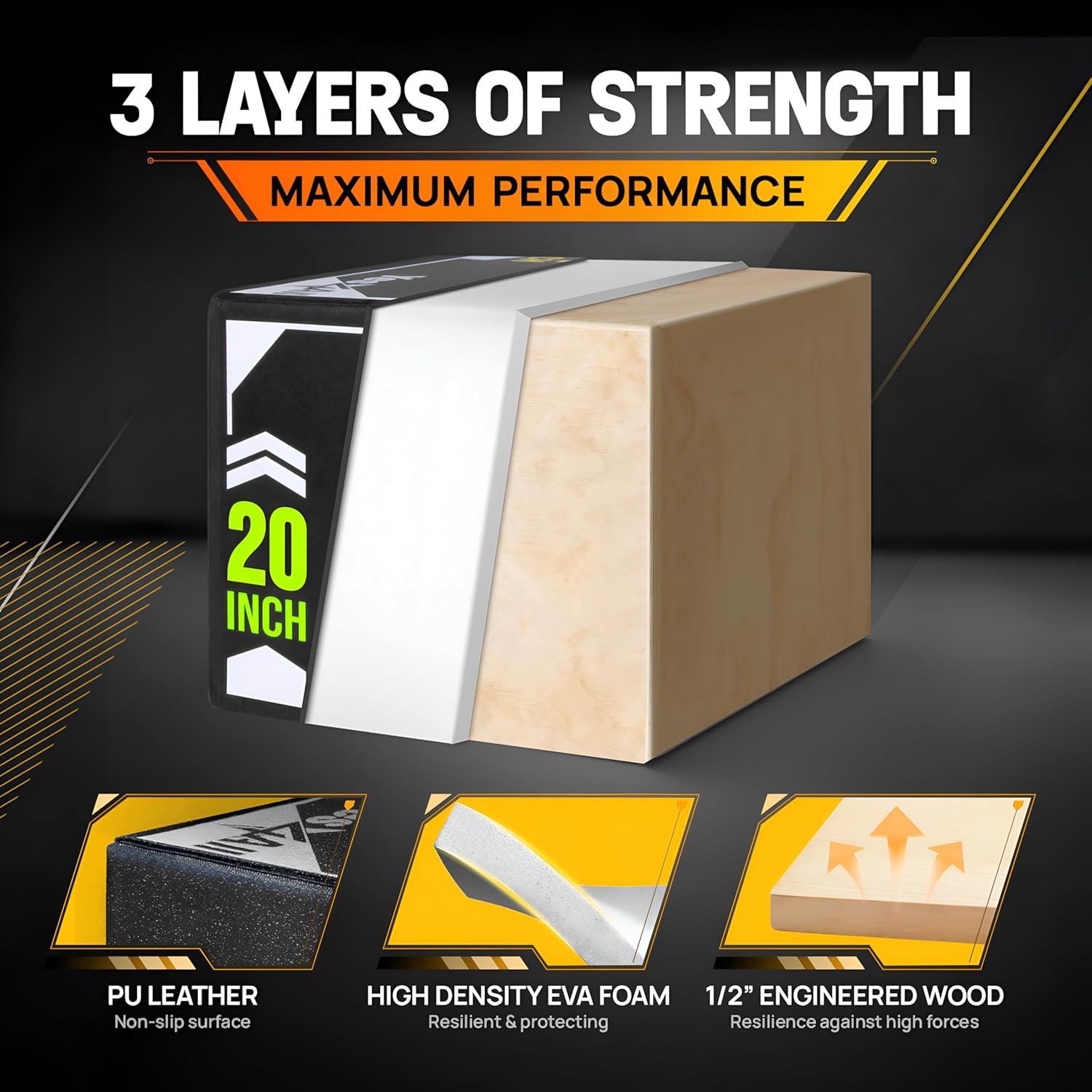 Yes4All 3-in-1 Padded Plyo Box with Wooden Core & Vinyl Cover 30"L x 24"W x 20"H - VMInnovations