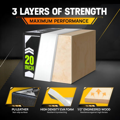 Yes4All 3-in-1 Padded Plyo Box with Wooden Core & Vinyl Cover 30"L x 24"W x 20"H - VMInnovations