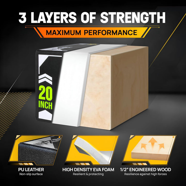 Yes4All 3-in-1 Padded Plyo Box with Wooden Core & Vinyl Cover 30"L x 24"W x 20"H - VMInnovations