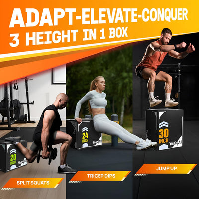 Yes4All 3-in-1 Padded Plyo Box with Wooden Core & Vinyl Cover 30"L x 24"W x 20"H - VMInnovations