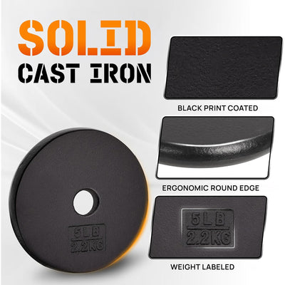 Yes4All Standard 5 lb Cast Iron Weight Plate Workout Set for 1" Barbells, 4 Pack