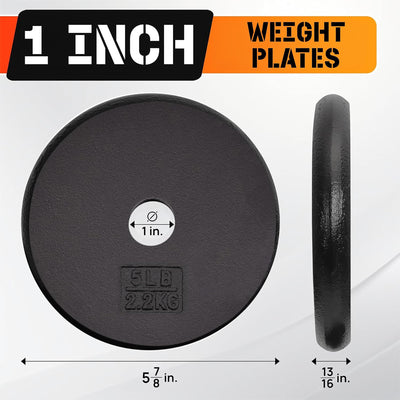 Yes4All Standard 5 lb Cast Iron Weight Plate Workout Set for 1" Barbells, 4 Pack
