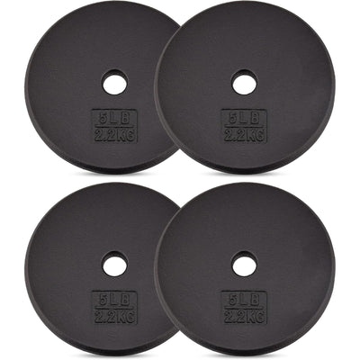 Yes4All Standard 5 lb Cast Iron Weight Plate Workout Set for 1" Barbells, 4 Pack