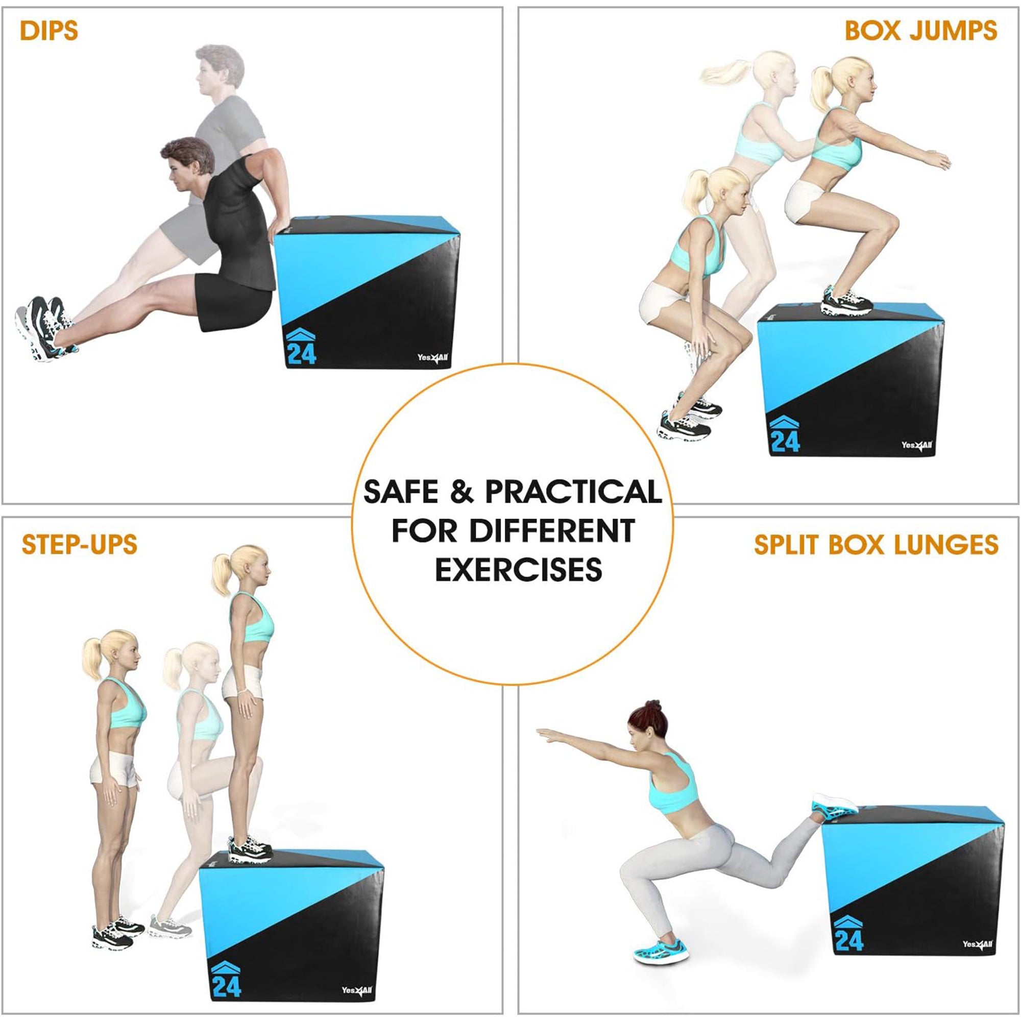 Yes4All 3-in-1 Soft Plyo Box with Foam Core & PVC Cover 30"L x 24"W x 20"H, 64lb - VMInnovations