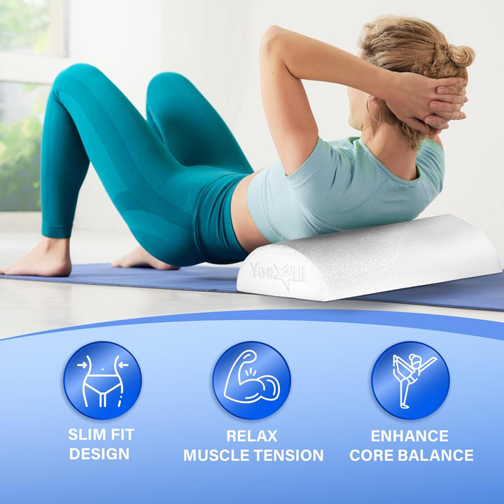 Yes4All Medium Firm Half Round Foam Roller for Massage & Exercise, 24 Inch White
