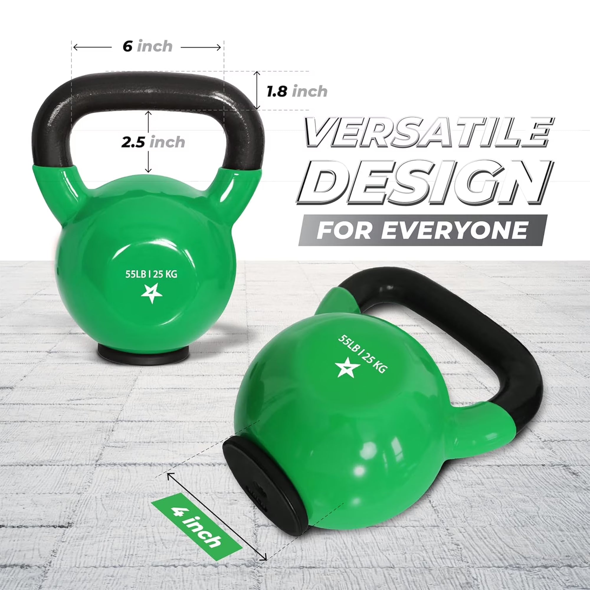 Yes4All 55 Pound Kettlebell, Vinyl Coated Cast Iron Weight w/Rubber Base, Green - VMInnovations