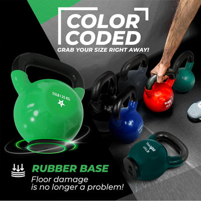 Yes4All 55 Pound Kettlebell, Vinyl Coated Cast Iron Weight w/Rubber Base, Green - VMInnovations
