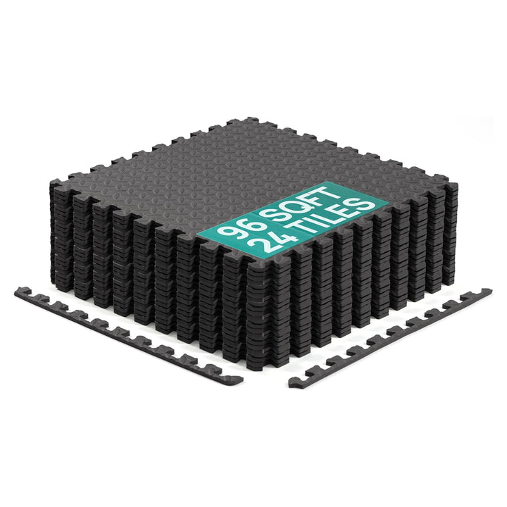 Yes4All Interlocking Foam Exercise Mat, 7/16" Thick, 24"x24", 96 Sq Ft, Black - VMInnovations
