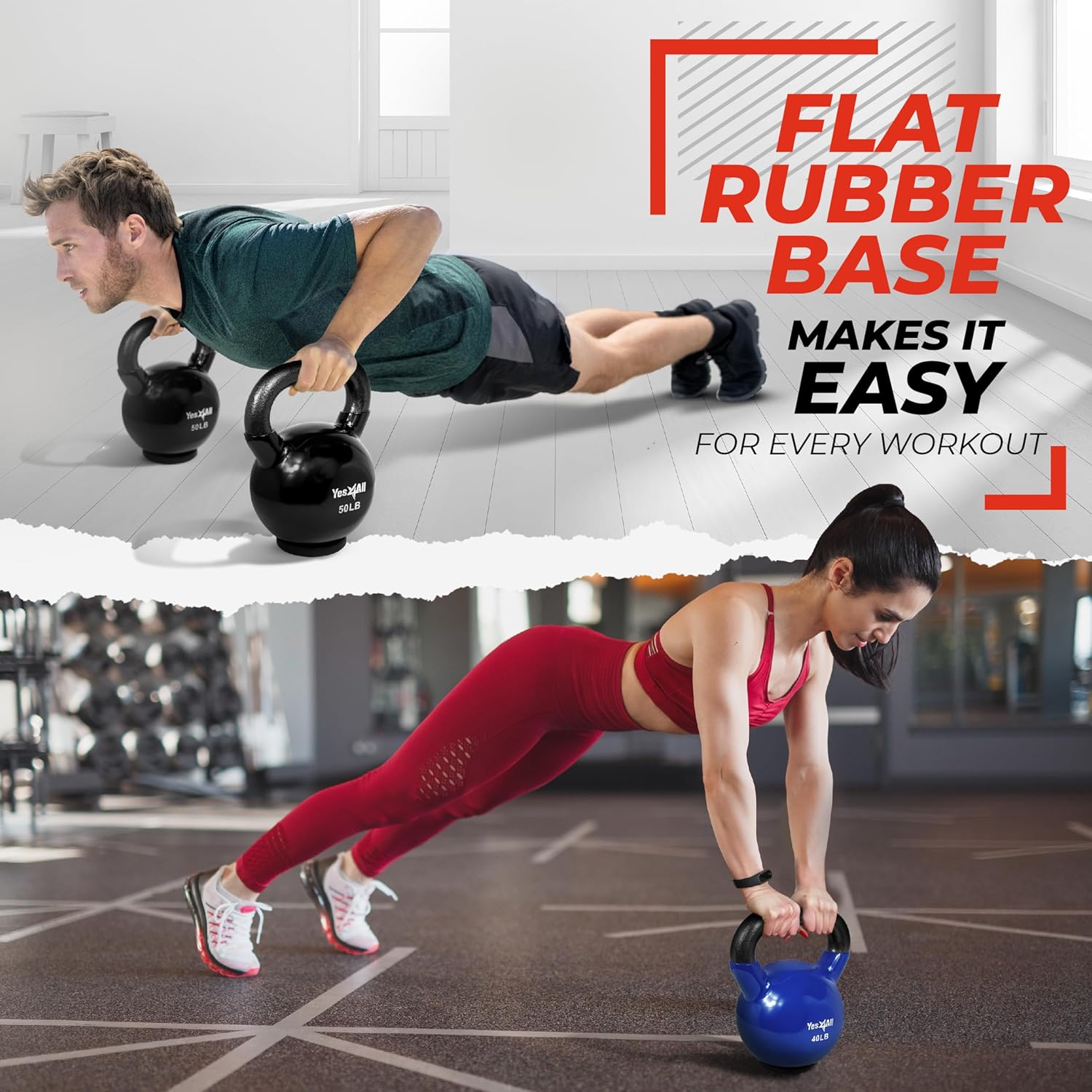 Yes4All 65lb Kettlebell, Vinyl Coated Cast Iron Weight w/Rubber Base, Dark Red - VMInnovations