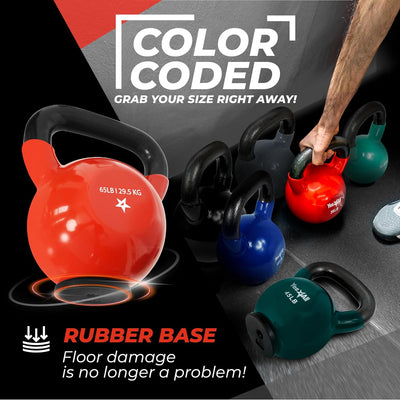 Yes4All 65lb Kettlebell, Vinyl Coated Cast Iron Weight w/Rubber Base, Dark Red - VMInnovations