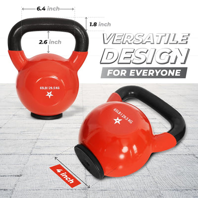 Yes4All 65lb Kettlebell, Vinyl Coated Cast Iron Weight w/Rubber Base, Dark Red - VMInnovations