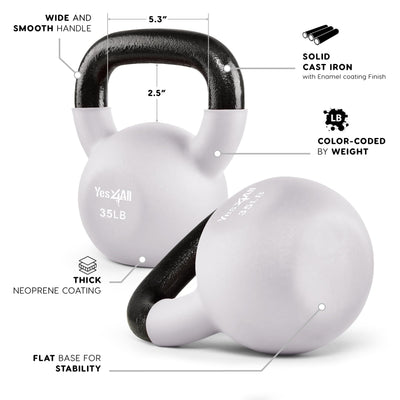 Yes4All 35 Pound Kettlebells, 1 Pair Neoprene Coated Cast Iron Weights(Open Box)
