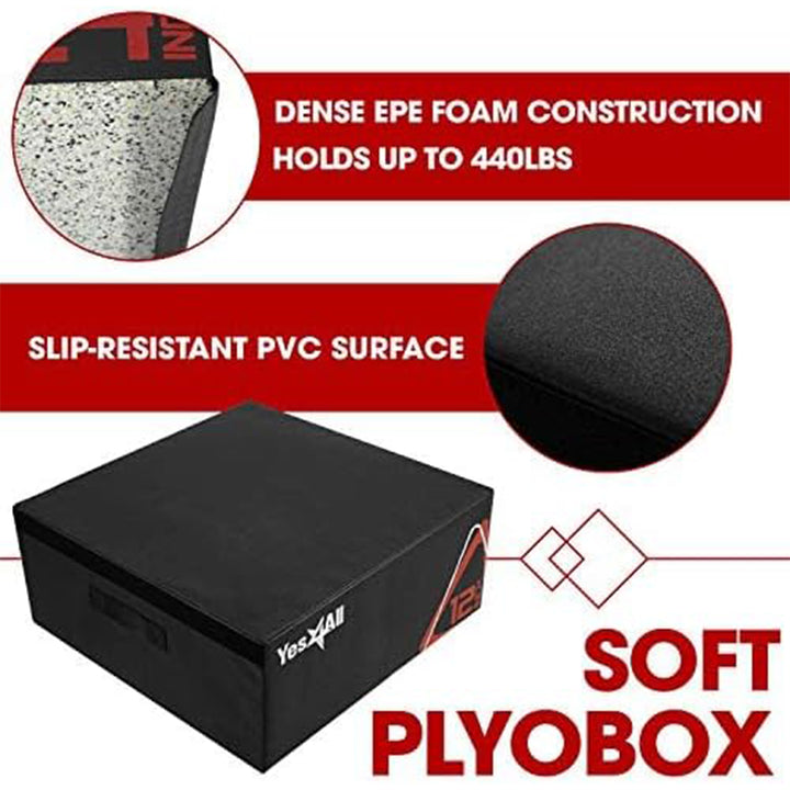 Yes4All Height Adjustable Soft Plyo Box, EPE Foam Stackable Jump Trainer, 12" - VMInnovations