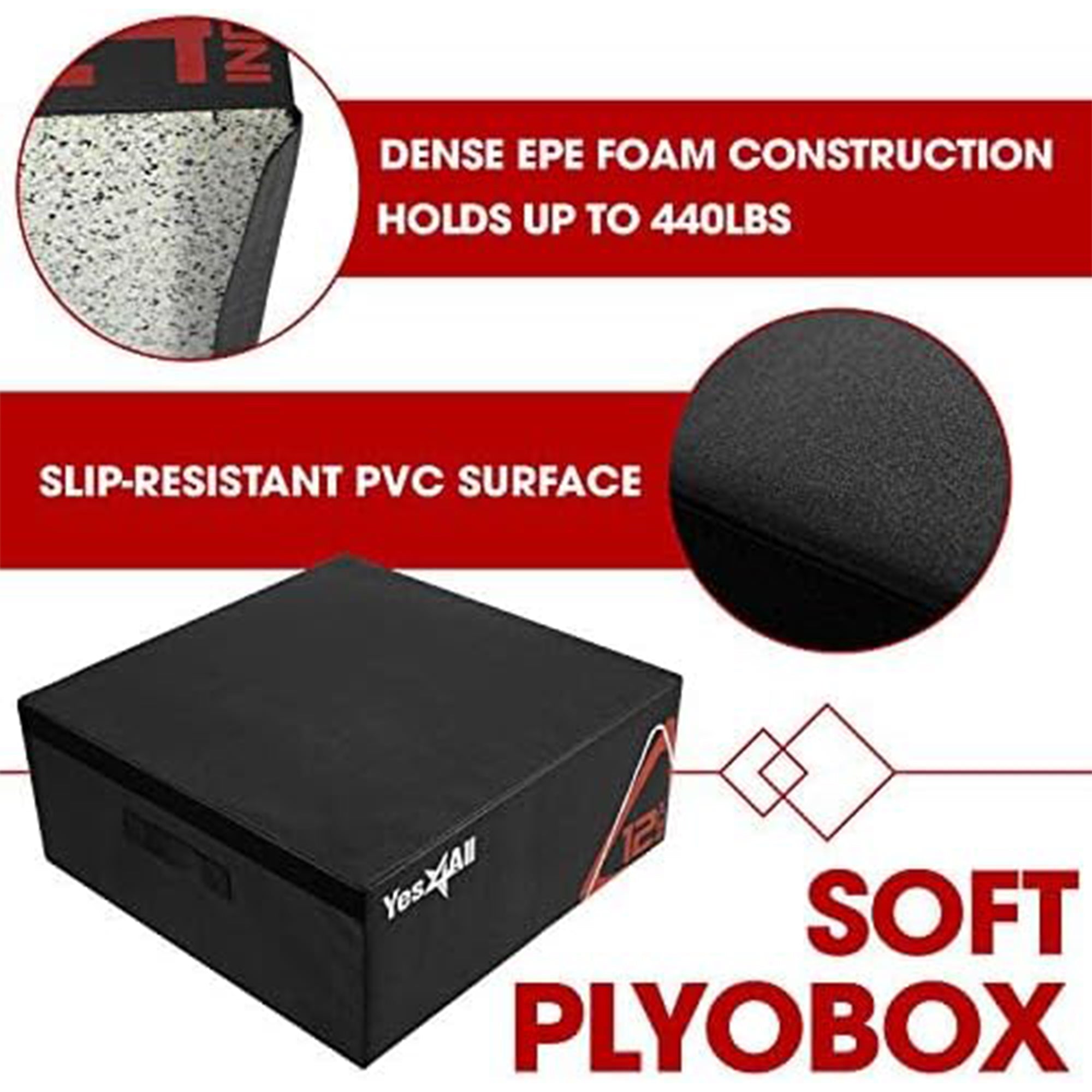 Yes4All Height Adjustable Soft Plyo Box, Foam Stackable Jump Trainer, (Open Box)