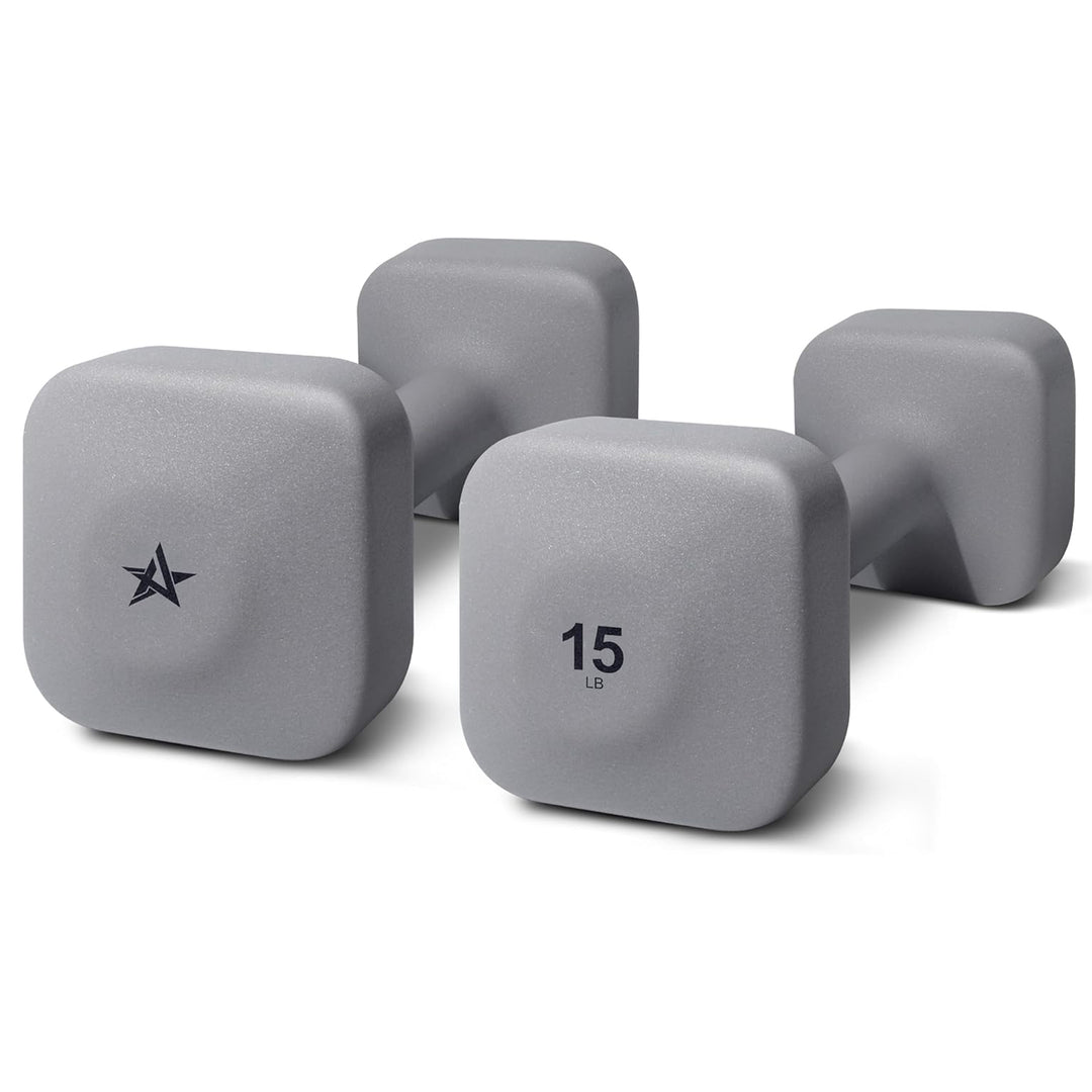 Yes4All Square Neoprene Dumbbell Set, Strength Training Hand Weights, 15lb, Grey - VMInnovations