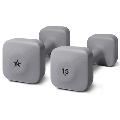 Yes4All Square Neoprene Dumbbell Set, Strength Training Hand Weights, 15lb, Grey - VMInnovations