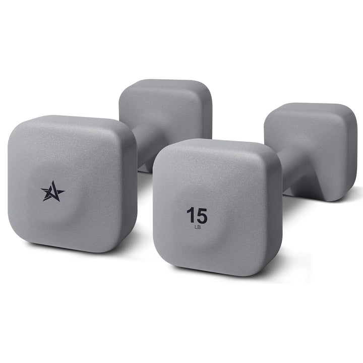 Yes4All Square Neoprene Dumbbell Set, Strength Training Hand Weights, 15lb, Grey - VMInnovations
