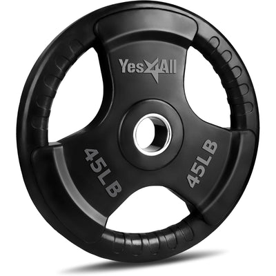 Yes4All Rubber Coated Cast Iron Olympic Weight Plate, Tri-Grip Handle (Open Box)